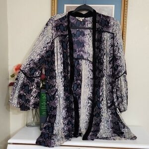 Boutique Kimono Cardigan Snake print velvet trim  Bohemian retro festival  party